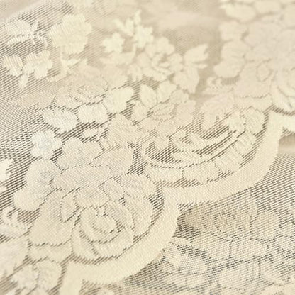 Kotile Beige Lace Valance Curtain for Kitchen Window W52 x L18 Inch 1 Panel - color: Beige