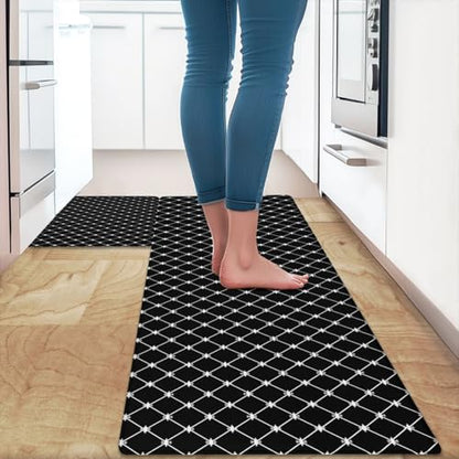Feelyou Black White Geometric Kitchen Rugs Sets 2PCS Easy Geometric Stripe Line Kitchen Mats for Floor Modern Art Cushioned Anti Fatigue Simple Style Waterproof Non-Slip Rugs Accessories - color: Black White