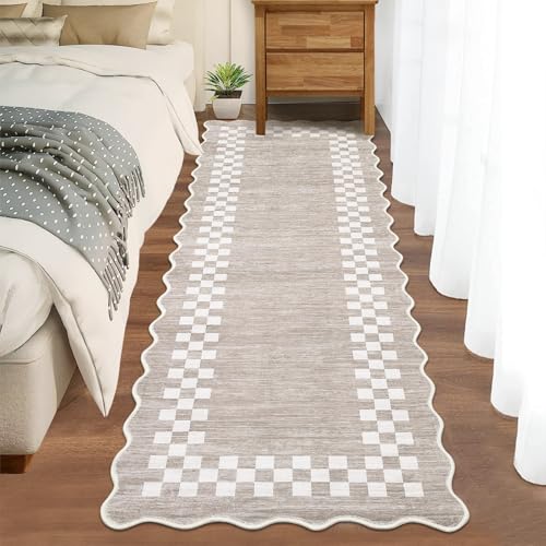 GarveeHome Hallway Runner Rug 2x6 Non Slip Scalloped Washable Kitchen Rug - color: Scalloped Fog/Ivory, size: 2' x 6' (Runner)