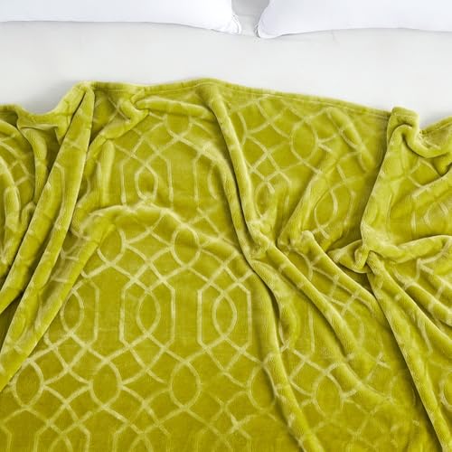 Soft Cozy Fleece Queen Size Blanket, 90x90 Inches – Lightweight Plush Blanket for Bed, Fuzzy 3D Jacquard Design - Olive Green - color: Olive Green, size: Queen (90" x 90")