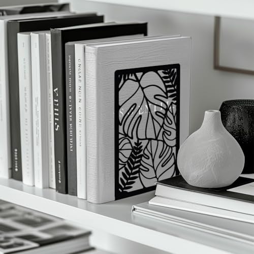 Peacoblue 5.3"x4.3"x7.9" Metal Bookends, Heavy Duty Book Ends for Shelves - color: Tropical Monstera Deliciosa Leaves