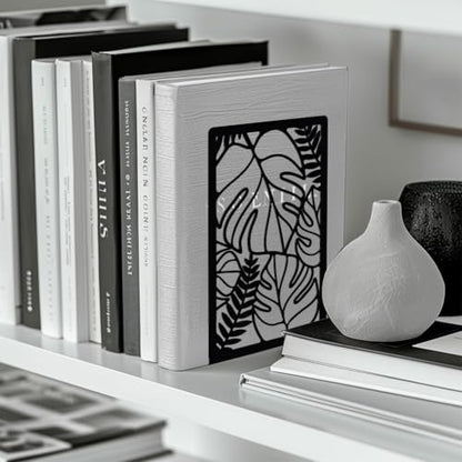 Peacoblue 5.3"x4.3"x7.9" Metal Bookends, Heavy Duty Book Ends for Shelves - color: Tropical Monstera Deliciosa Leaves