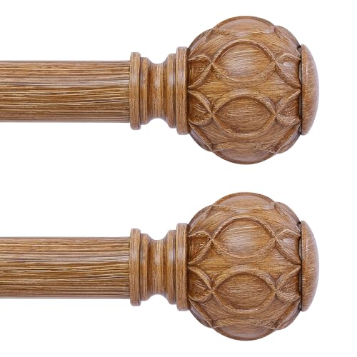 TANGWIN 2 Pack Wood Curtain Rods for Windows 28 to 48 Inch(2.3-4Ft),1 Inch Adjustable Curtain Rod,Heavy Duty Curtain Rods,Wooden Netted Texture Drapery Rods,Single Window Curtain Rod 18-45",Brown Wood - color: Wood, size: 18-45" & 2pack