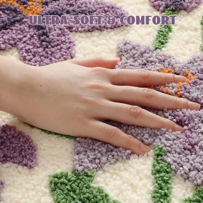 Cloud-Shaped Lily Bath Mat, Soft Non-Slip Fluffy Fresh Flowers Bathroom Rug, Ultra Absorbent Microfiber Shaggy Door Mat, Machine Washable Bath Rug Carpet for Bathtub Bedroom 20x31 Inch (Purple Lily) - color: Purple Lily
