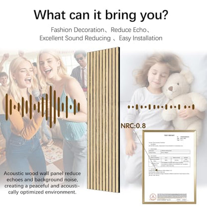 Wood Slat Wall Panel 2 PCS - Extra-Long Wood Wall Panels for Soundproof Home & Office, Easy Peel and Stick Acoustic Panels for Noise Cancelling (Oak 11.8"W x 94.5"L) - color: Oak-2 Packs