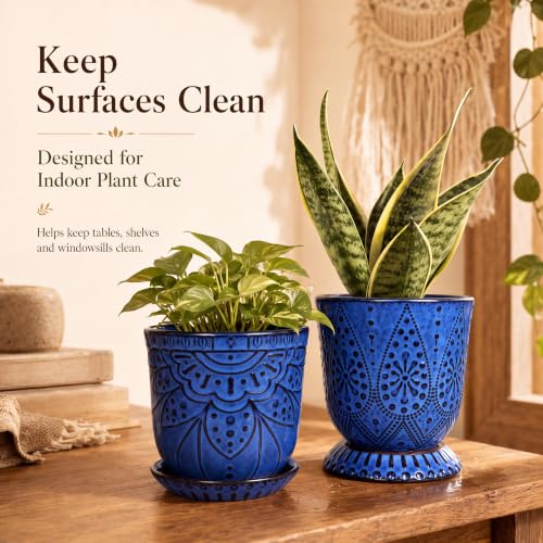Gepege Ceramic Plant Pots, 6 Inch Indoor Planters with Drainage & Saucers - color: Blue, size: 6 Inch - Set of 2