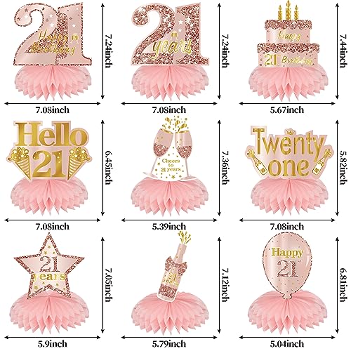 Turypaty Happy 21st Birthday Honeycomb Table Centerpieces Decorations Women - style: Pink Rose Gold 21st