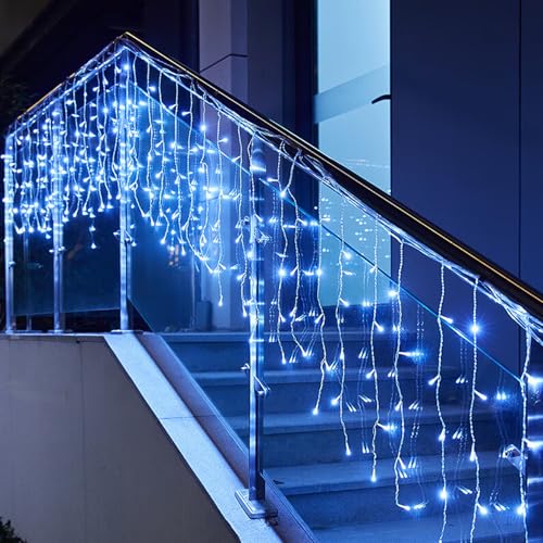 GTSYDING LED Icicle Lights, 13FT 96 LEDs 8 Modes Window Curtain Extendable Fairy Christmas Ceiling Dangling Hanging Twinkle Memory Lights for Party Home Decorations Outdoor Indoor (Cool White, 4M) - color: Cool White, size: 13FT