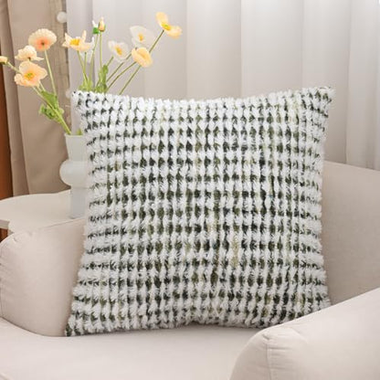 LUOYEHK Boho Throw Pillow Covers 20x20 Inch Set of 2 Farmhouse Neutral Pillow Covers Chenille Tufted Pillowcase for Couch Sofa Bed Living Room, Green White - color: Green White, size: 20" x 20" (Pack of 2)