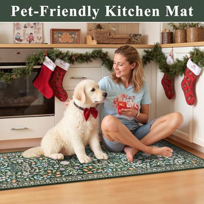 Yamaziot Boho Anti Fatigue Kitchen Rug Set of 2 Green, Non-Slip Kitchen Mat - color: Green & Black, size: 20"x32"+20"x59"