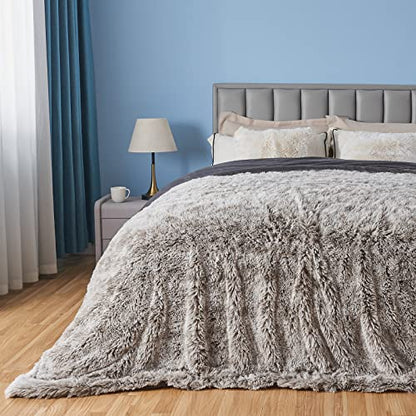 GONAAP Fuzzy Faux Fur Queen Blanket for Couch, Frosty Grey, 90"x90" - color: Frosty Grey, size: Queen(90"x90")