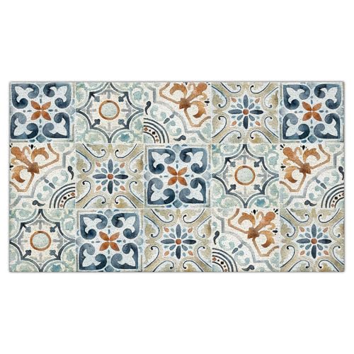 Jvpke Vintage Boho Door Mat, Retro Oriental Door Mats Outdoor Entrance, Oriental Bathroom Rug, Vintage Blue Moroccan Tile Welcome Mats for Front Door, Vintage Bathroom Mat, 17x30 Inches - color: Vintage