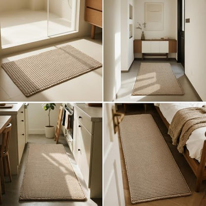 Triohero Waffle Runner Rug Bathroom, Long Boho Bath Mat, 24x72 Beige - color: Beige, size: 2' X 6' (Runner)