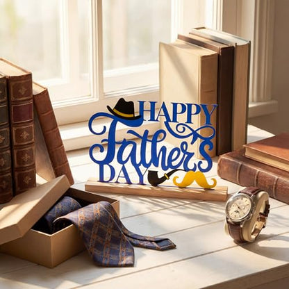 Roowest Metal Happy Father's Day Table Decor Sign with Wooden Base - style: Father's Day