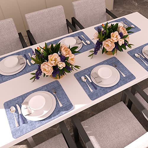 Maxpearl Faux Leather Placemats Set of 6, Easy to Clean, Blue - color: Retro Blue