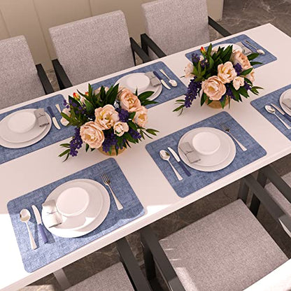 Maxpearl Faux Leather Placemats Set of 6, Easy to Clean, Blue - color: Retro Blue