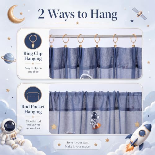 Tegeme 2 Panels Blue Astronaut Sheer Curtains for Bedroom 84 Inch - color: Blue, style: Astronaut
