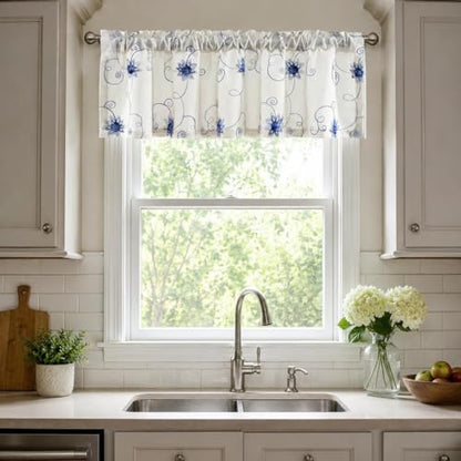 VOGOL Blue Floral Vine Embroidered Window Valance, 52 x 14, 1 Panel - color: Hy-blue, size: 52"W x 14"L (Pack of 1)