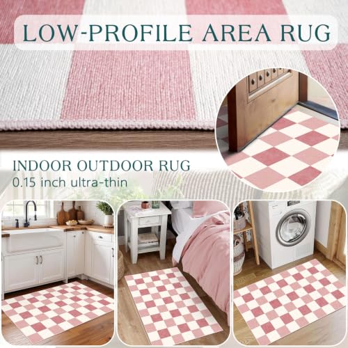 Front Door Mat Outside Entrance - 2x3 Cute Pink White Checkered Rug - color: Checkered - Pink / White, size: 2' x 3' (Rectangular)