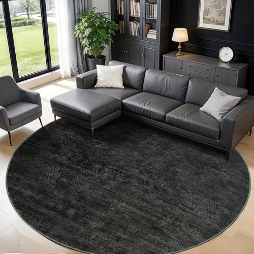 LIANLAM 6 FT Washable Rug, Black Solid Round Rugs for Living Room & Bedroom - color: Black, size: 6' (Round)