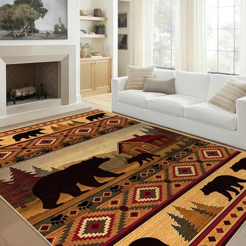 Area Rug 5x7 Cabin Bear Rug for Living Room Rustic Lodge Bear Area Rugs - color: Cabin, size: 5' x 7' (Rectangular)