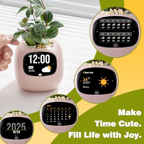 PLANTSIO Smart Plant Pot with Screen, 80ml Self-Watering Planter Pink - color: Pink