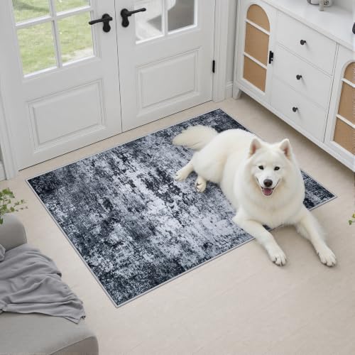 2x3 Washable Entryway Rug: Modern Abstract Indoor Carpet Black - color: Black, size: 2' x 3' (Rectangular)