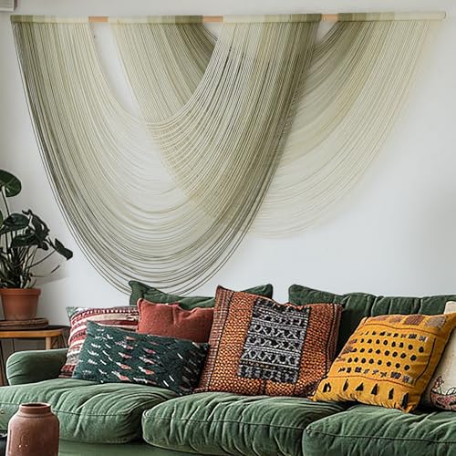 Macrame Wall Hanging Boho Tapestry Dip Dyed Ombre Moss Green 57"W*39"L - color: Moss Green