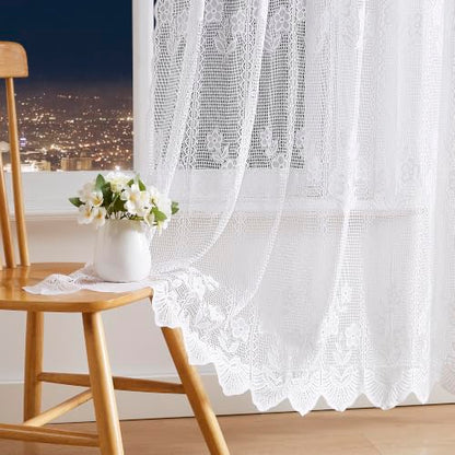 Warm Home Designs Pair of 2 54 x 63 White Crochet Curtains. SIC White 63” - color: White, size: 54"W x 63"L (Pack of 2)