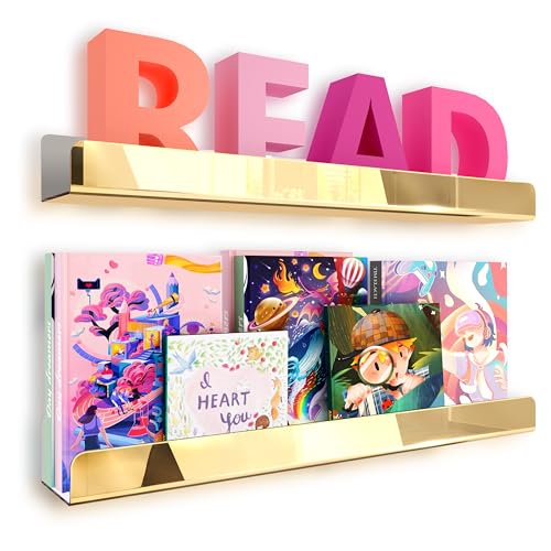 2 Packs 24 inches Gold Acrylic Shelves,Book Shelf for wall - color: 24in-gold Mirror