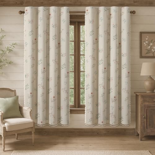 Boho Floral 100% Blackout Curtains 72 Inch 2 Panels Linen Texture - color: Blackout Vintage Florals, size: 52"W x 72"L (Pack of 2)