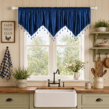 Molaxhome Swag Curtain Scalloped Curtain Valance Drape Sheer Lace Panel 1pc - color: Cloth Navy