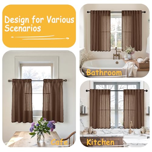 YoungsTex Brown Linen Semi Sheer Curtains 45 Inches Long 2 Panels - color: Brown, size: 42"W x 45"L (Pack of 2)