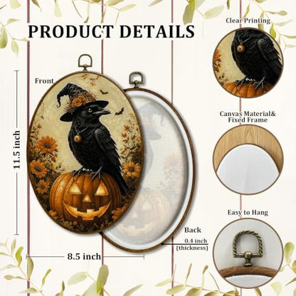 JQF Halloween Black Raven Halloween Oval Wall Decor Framed 444XW-YGH-fall - color: fall cow-2