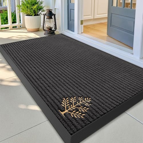 LUMI Outside Welcome Door Mat 36x59, Non-Slip Heavy Duty Dirt Trapper, Grey - color: Grey Gold Tree, size: 36"x59"
