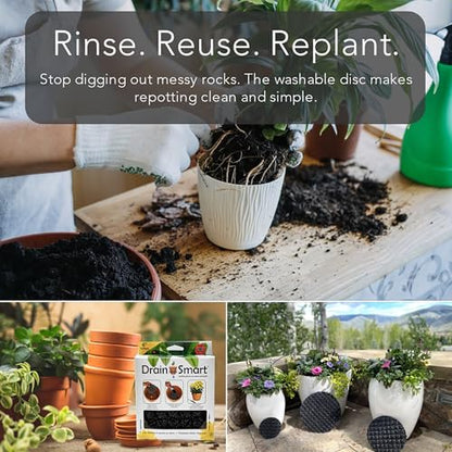 Drain Smart Planter Pot Filler & Drainage Insert – 3D Mesh Disc Replaces Rocks & Gravel – Keeps Soil in, Lets Water Drain Out – Reusable Liner for Indoor & Outdoor Pots (6" – 5 Pack) - size: 6" – 5 Pack