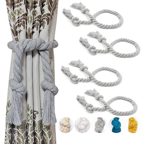 4 Pack Curtain Ties Rope, Outdoor Curtain Tiebacks, Natural Cotton Curtain Holders, Village Rustic Farmhouse Curtain Holdbacks, Nautical Curtain TieBacks for Patio Pergola Drapes, Grey - color: Grey Rope 4 Pack