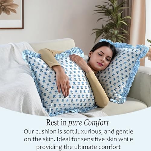 CPC Arctic Blue Block Print Ruffle Pillow Cover 18x18 Inch, Pack of 2 - color: Arctic Blue, size: 18" x 18" (Pack of 2)