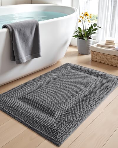 DEXI Bathroom Rugs 32x20, Non Slip Washable Chinelle Bath Mat, Dark Grey - color: Swirl Dark Grey, size: 32" X 20" (Rectangular)
