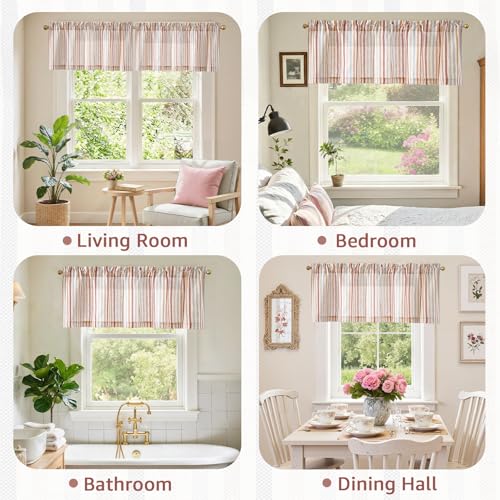 jinchan Linen Boxter Stripe Valances for Window 16 inch,Muti Red,1 Panel - color: Boxter Stripe | Multi Red on Linen, size: 50"W x 16"L (Pack of 1)