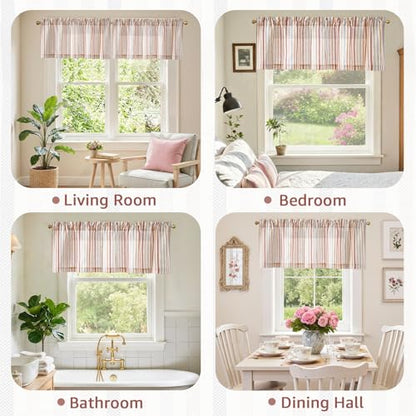 jinchan Linen Boxter Stripe Valances for Window 16 inch,Muti Red,1 Panel - color: Boxter Stripe | Multi Red on Linen, size: 50"W x 16"L (Pack of 1)