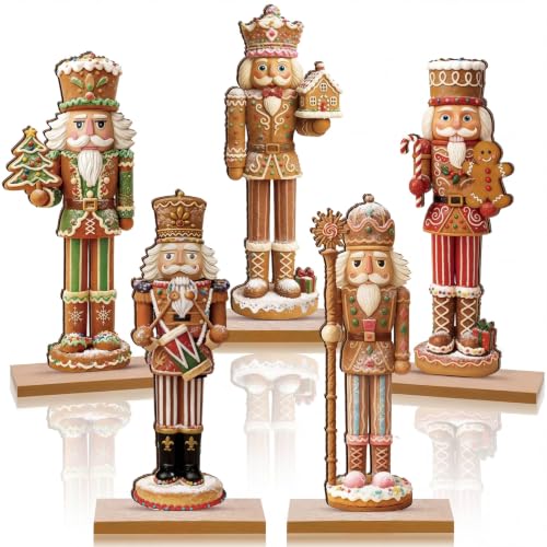 RattanView 5 Pcs Gingerbread Christmas Table Decorations Wooden Ginger Bread Nutcracker Decor Christmas Centerpiece Ginger Bread Village Xmas Nutcracker Tiered Tray Home Decor with Base for Party - style: Gingerbread Nutcracker