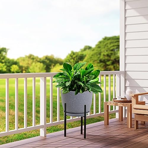 UOUZ 12inch Large Plant Pot, Modern Plastic Planter with High Driange Holes and Saucer for Indoor Outdoor Garden Plants and Flowers, Grey Speckles - color: Grey Speckles