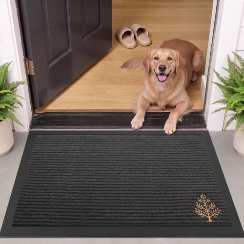LUMI Outside Welcome Door Mat 24x36, Non-Slip Heavy Duty Dirt Trapper, Grey - color: Grey Gold Tree, size: 24"x36"