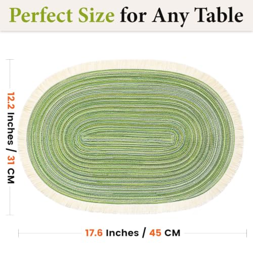 FAVE Boho Oval Woven Placemats Set of 6, Washable Table Mats with Tassels - color: Green