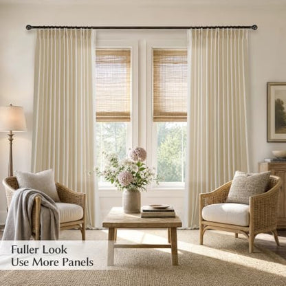 Semi Sheer Pinch Pleated Linen Curtains for Living Room 96 Inches, Cream - color: Cream, size: 40"W x 96"L (Pack of 2)