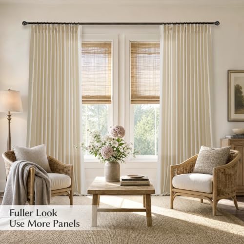 Semi Sheer Pinch Pleated Linen Curtains for Living Room 108 Inches, Cream - color: Cream, size: 40"W x 108"L (Pack of 2)