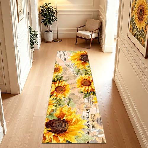 AooHHooA 2x6 Sunflower Runner Rug, Washable Hallway Runner Rug, Yellow - color: Sunflower-2, size: 2' x 6' (Runner)