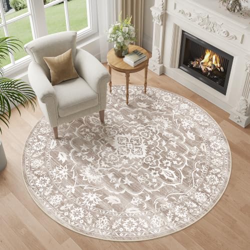 Soalmost Washable Round Rug 5ft for Living Room,Soft Circle Rug Light Brown - color: Light Brown, size: 5' (Round)