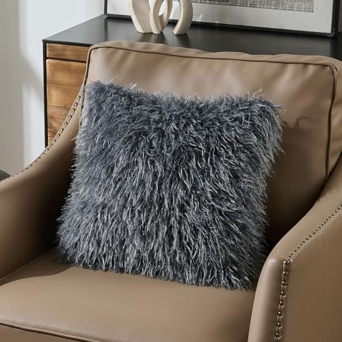 FUTEI Pack of 2 Faux Wool Throw Pillow Covers 18x18 Inch, Dark Grey - color: Dark Grey
